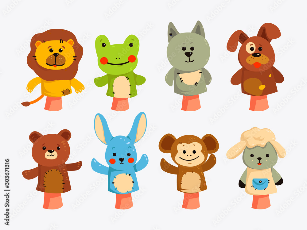 Hands puppets. Dolls for children theater, performance for children. Hands puppets. Dolls for children theater, performance for children.