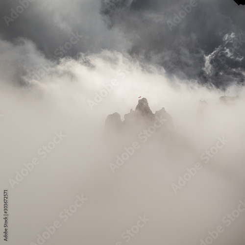 Mountain peak in the clouds