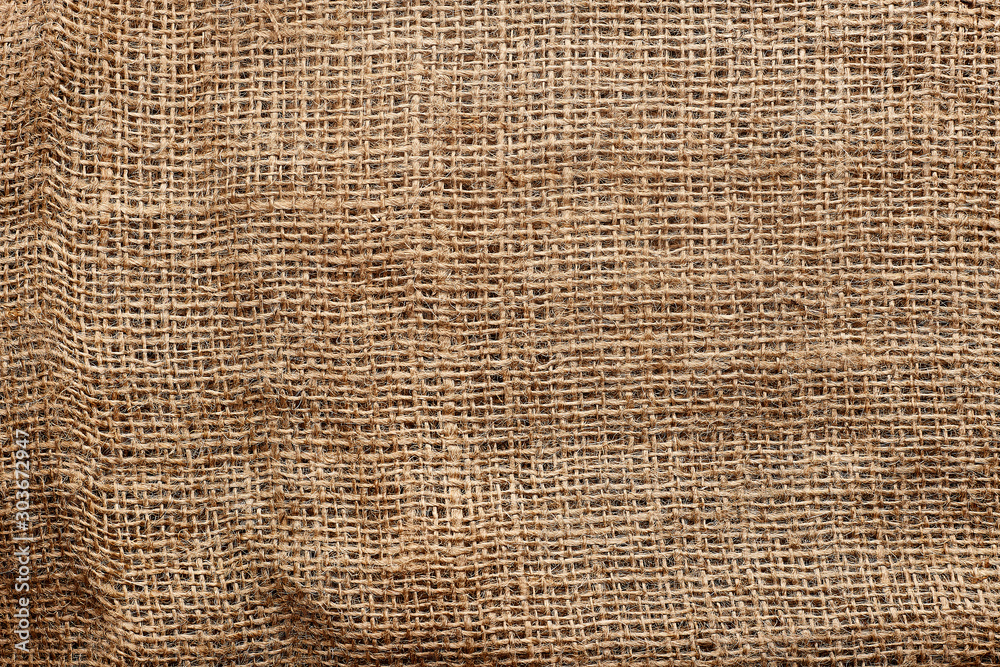 Natural crumpled burlap texture background, close up - obrazy, fototapety, plakaty 