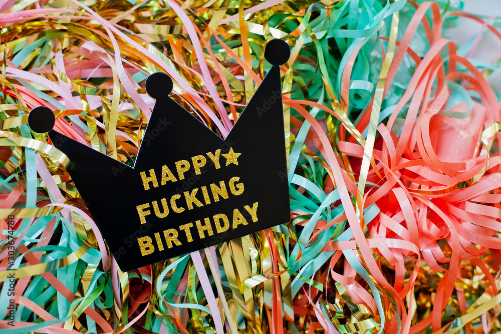 Ταπετσαρία Photo booth props, Black Crown with the text Happy fucking birthday
