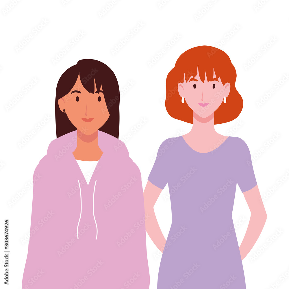 women with different poses on white background women with different poses on white background