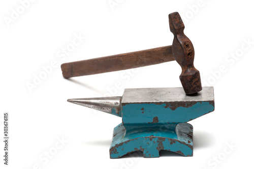 anvil, hammer. tools for jewelry forging. isolated on white background