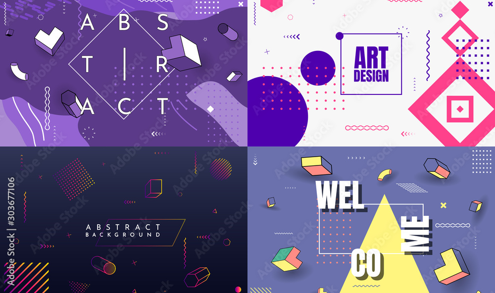 Set of pop art style backgrounds. Vector abstract illustration. Wallpapers collection. Website template pack. Fluid and liquid design with dots. Color Memphis pattern. Fashion 80-90s. Retro graphic Set of pop art style backgrounds. Vector abstract illustration. Wallpapers collection. Website template pack. Fluid and liquid design with dots. Color Memphis pattern. Fashion 80-90s. Retro graphic