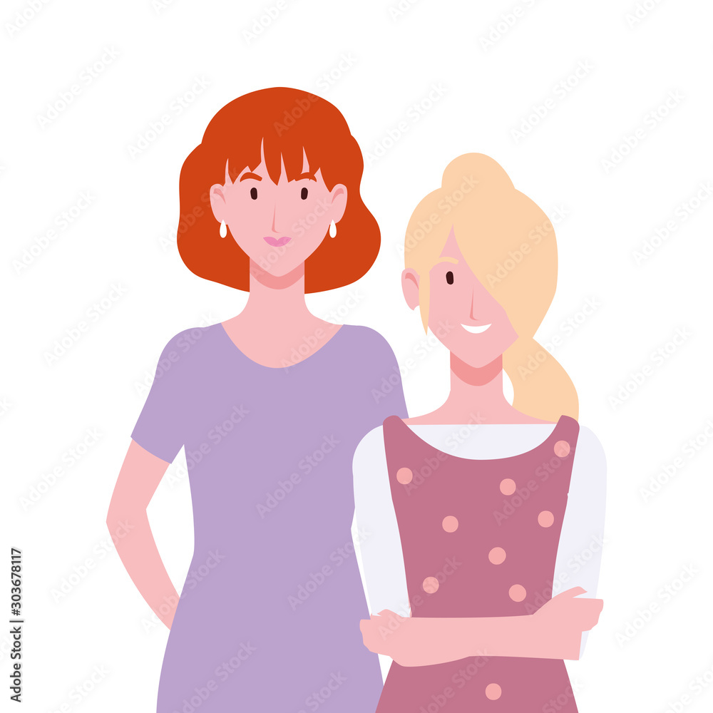 women with different poses on white background women with different poses on white background