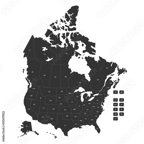 Regional map of USA states and Canada provinces vector
