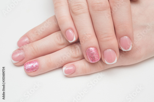 woman nails pink french art