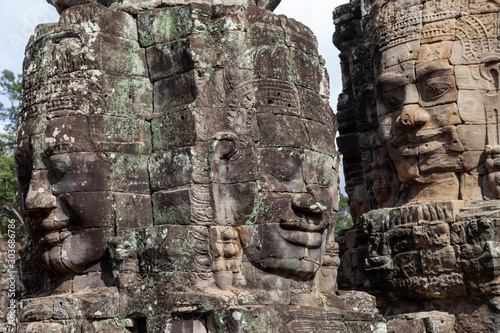 Faces of Bayon Temple, Siem Reap, Cambodia. This temple is famous for its variety of different Buddah faces. They are in pristine condition and rank among the most popular temples.