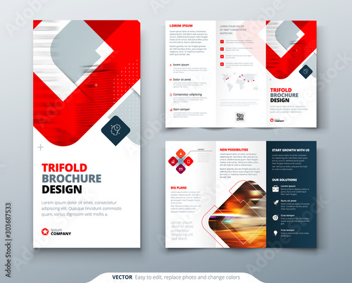 Tri fold brochure design with square shapes, corporate business template for tri fold flyer. Creative concept folded flyer or brochure.