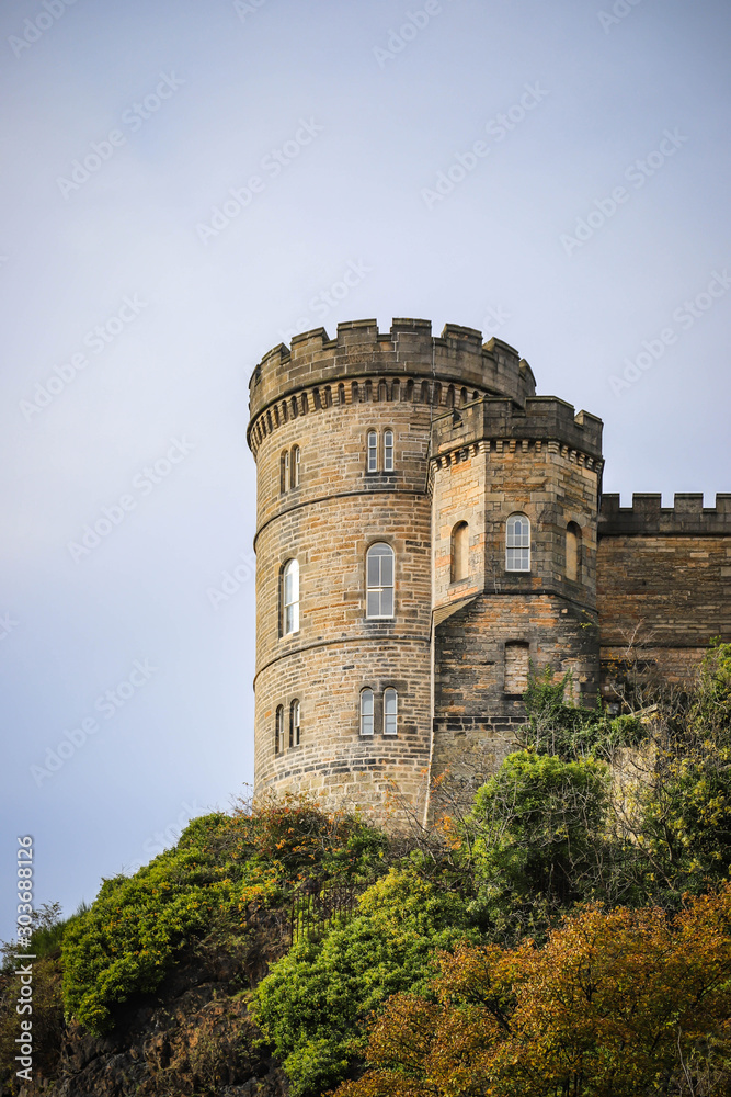 Old tower on Calton Hill in Edinburgh, Scotland