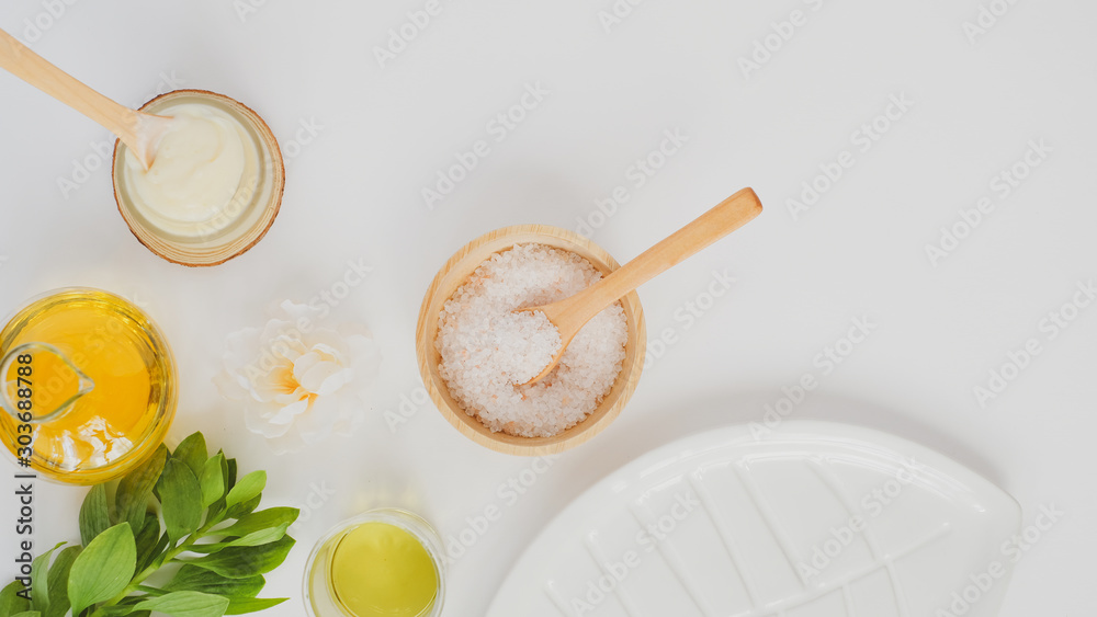 spa and skin care product with luxury nature ingredient . Himalaya pink salt and natural massage essential oil. beauty and cosmetic concept spa and skin care product with luxury nature ingredient . Himalaya pink salt and natural massage essential oil. beauty and cosmetic concept