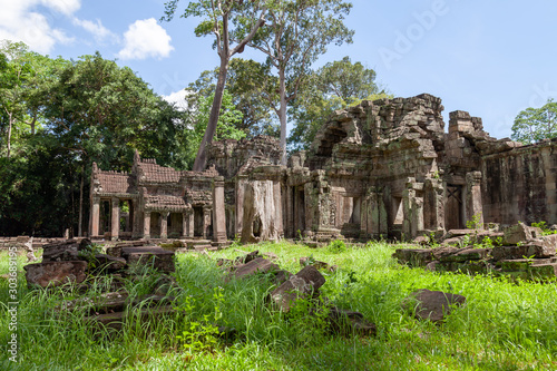 Preah Khan temple near Siem Reap, Cambodia. This temple looks very mystic with moss covering the stones. A big spung tree is famous for this temple.