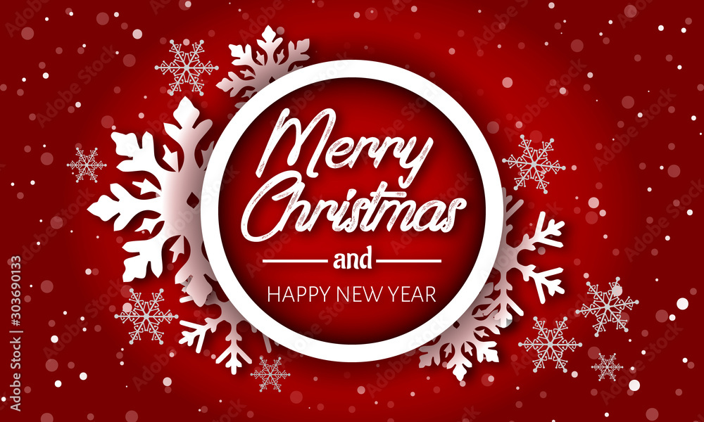 The inscription merry christmas and happy new year on a red background. Xmas vector illustration