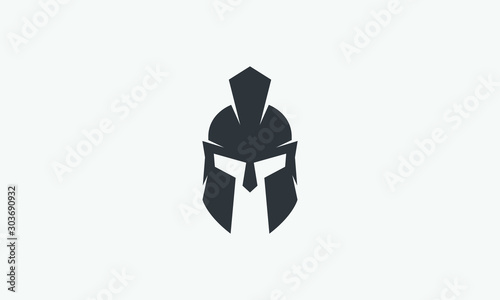 helmet of the Spartan warrior symbol, emblem. Spartan helmet logo, illustration of spartan, Spartan Greek gladiator helmet armor flat vector icon photo