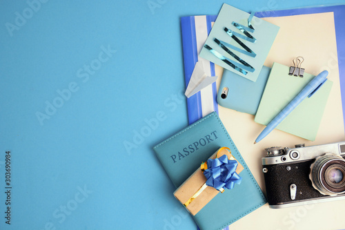 Christmas holiday travel vacation blue background