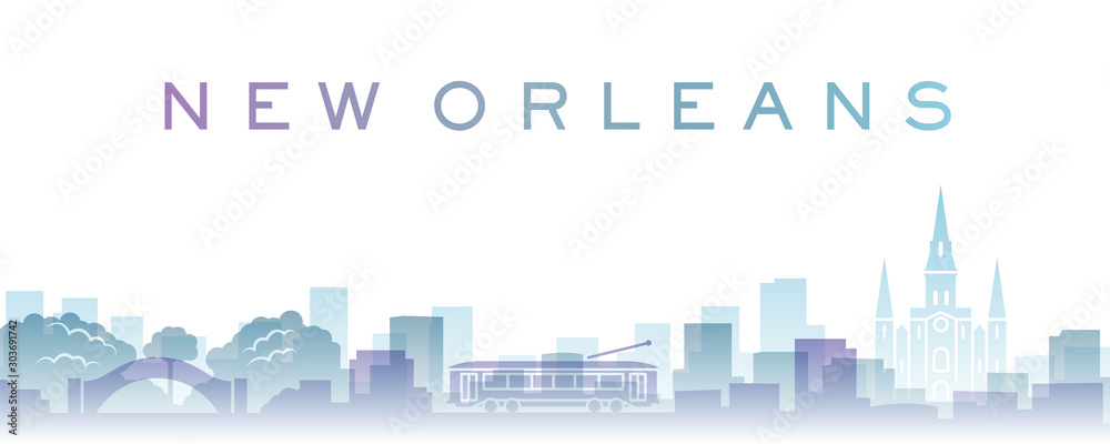 New Orleans Transparent Layers Gradient Landmarks Skyline