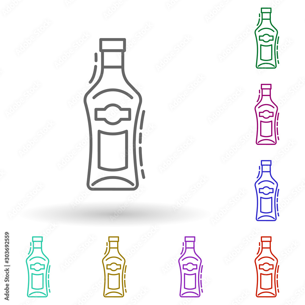 Bottle of cognac dusk multi color icon. Simple thin line, outline vector of drinks & beverages icons for ui and ux, website or mobile application
