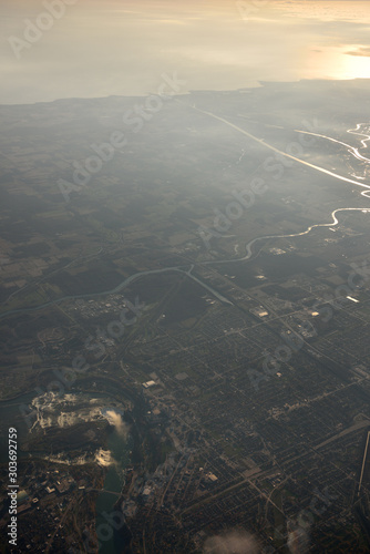 Aerial view of Niagara Falls Port Colborne Ontario Canada with Welland river and canal Lake Erie photo