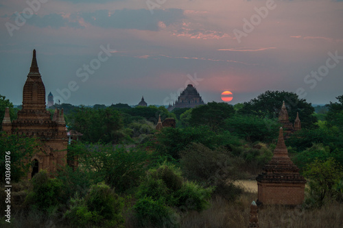 sunset in bagan at myanmar