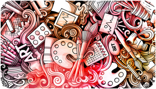 Artist hand drawn doodle banner. Cartoon detailed illustrations.