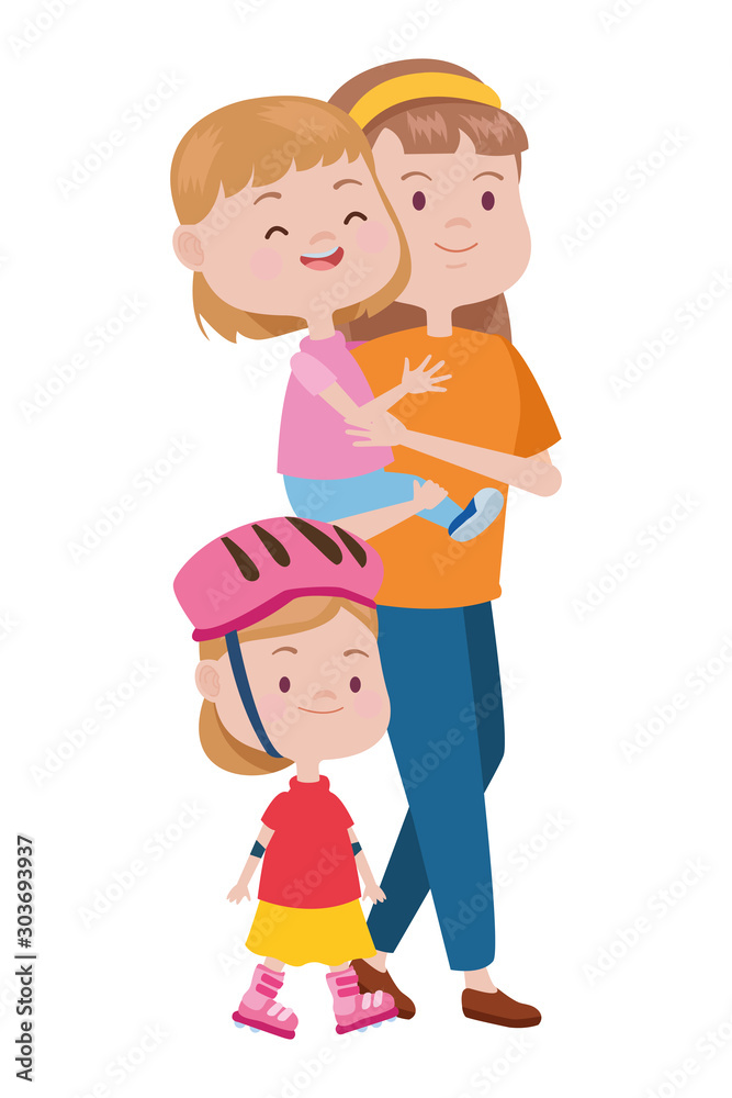 cute mother and daughters characters