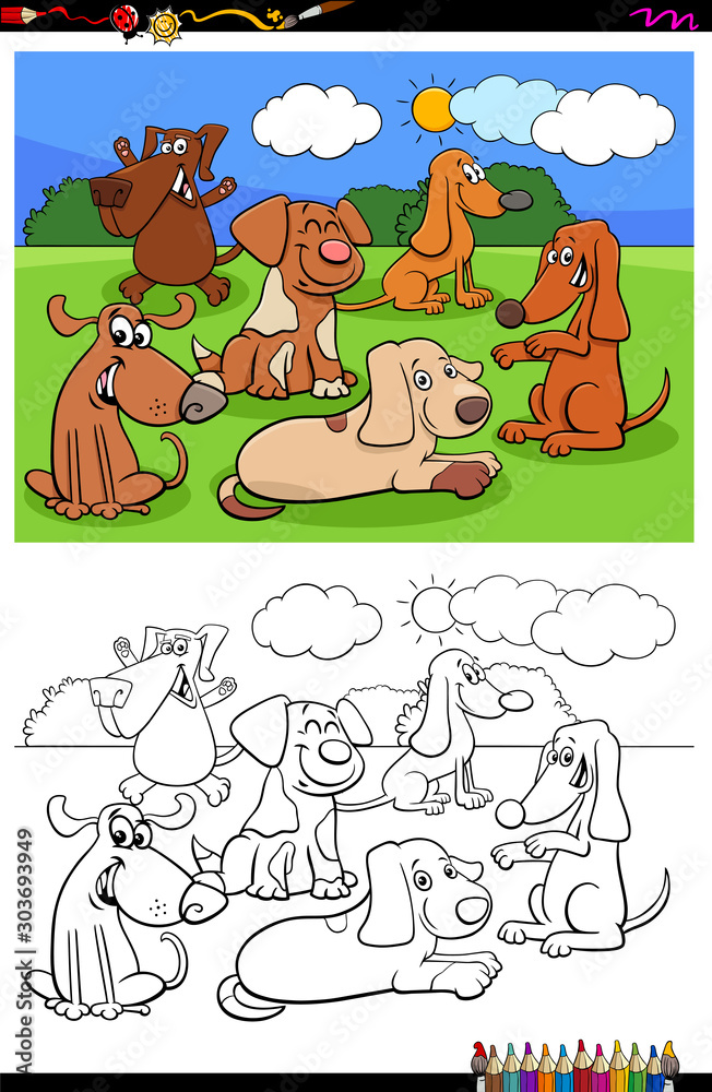dogs and puppies characters group color book dogs and puppies characters group color book