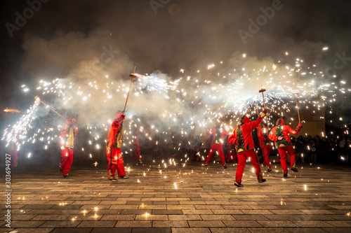 Fireworks called correfocs, a traditional performance of catalan culture
