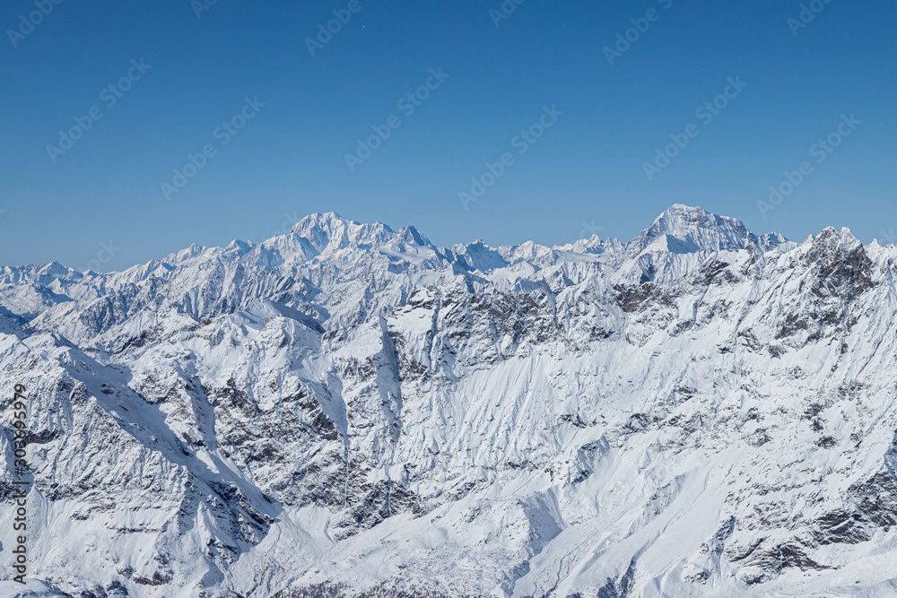 Alps in winter - beautiful view on Mont Blanc from Klein Matterhorn