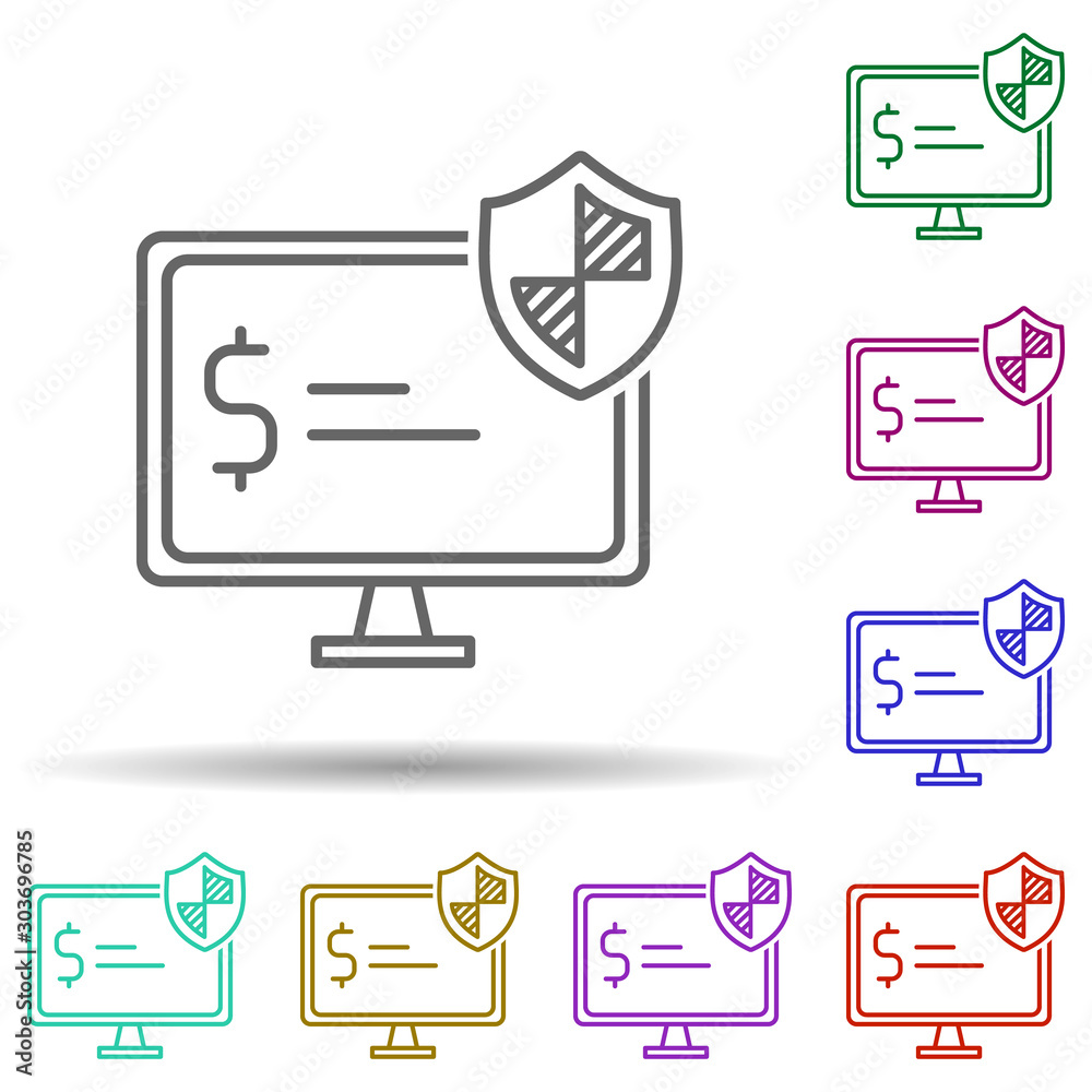 Financial date protection multi color icon. Simple thin line, outline vector of security icons for ui and ux, website or mobile application Financial date protection multi color icon. Simple thin line, outline vector of security icons for ui and ux, website or mobile application