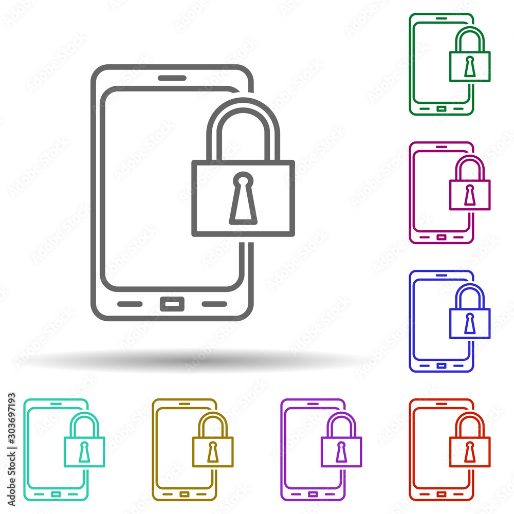 Mobile security multi color icon. Simple thin line, outline vector of security icons for ui and ux, website or mobile application Mobile security multi color icon. Simple thin line, outline vector of security icons for ui and ux, website or mobile application