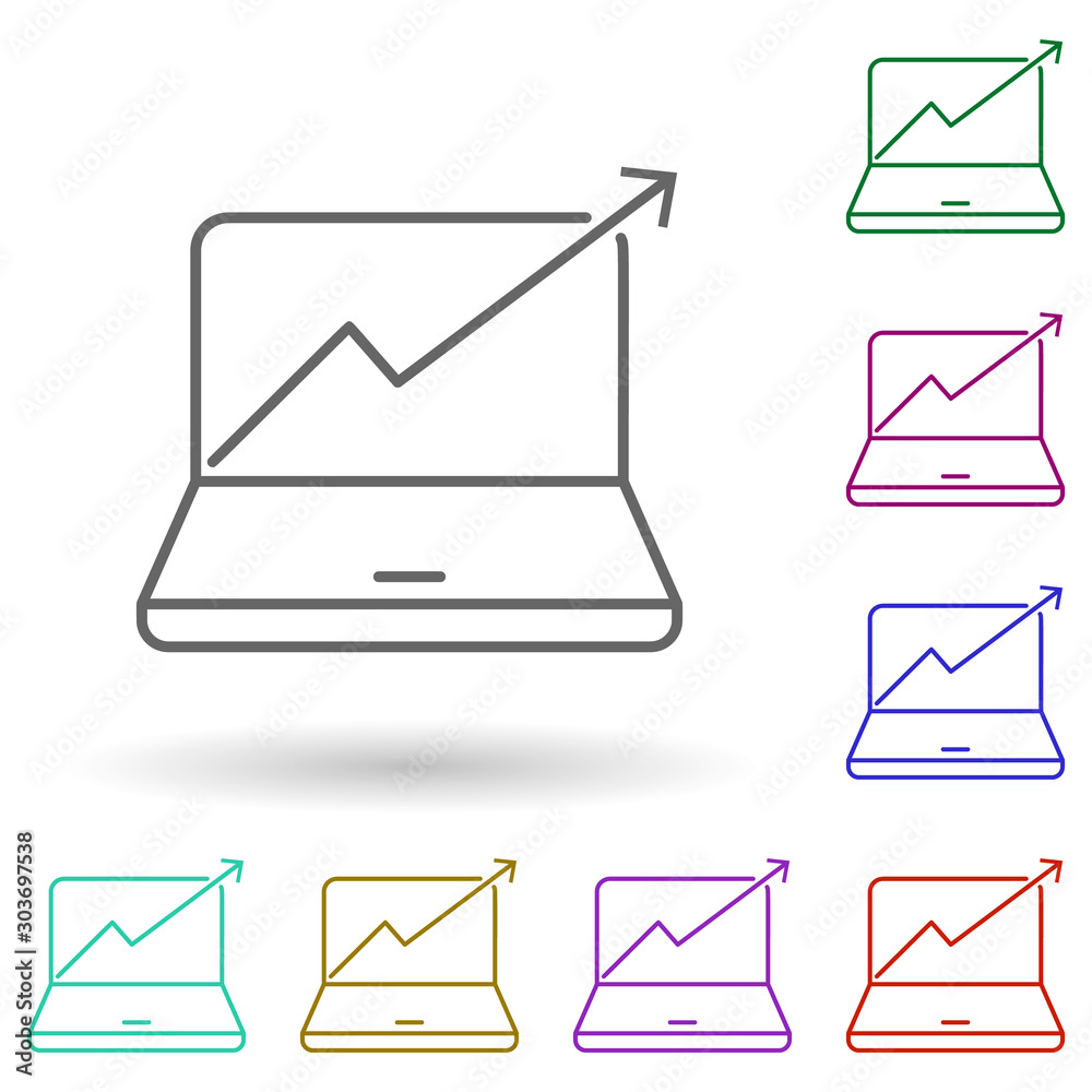 Laptop up arrow multi color icon. Simple thin line, outline vector of seo and online marketing icons for ui and ux, website or mobile application Laptop up arrow multi color icon. Simple thin line, outline vector of seo and online marketing icons for ui and ux, website or mobile application