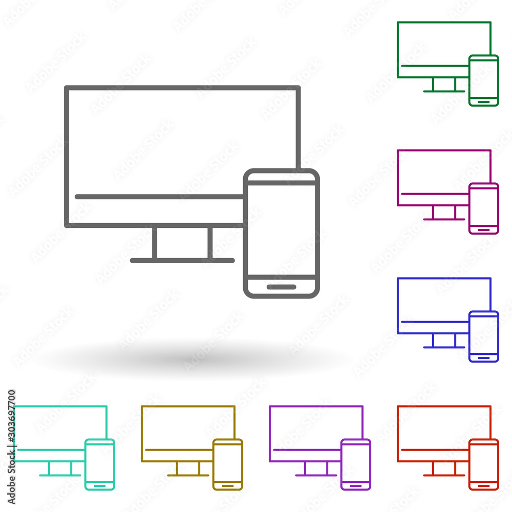 Synchronization monitor smart phone multi color icon. Simple thin line, outline vector of seo and online marketing icons for ui and ux, website or mobile application