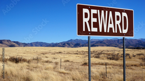 Reward brown road sign