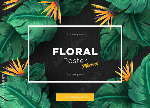 Bright tropical background with jungle plants. Exotic pattern with tropical leaves