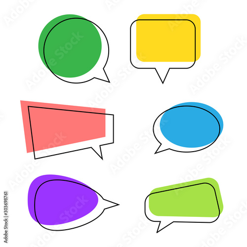 Vector dialog box bubble set isolated on white background. Colorful quotes frames and remark. Callouts template collection.	