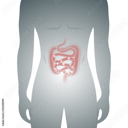 Abstract medical vector illustration of male silhouette with intestine inflammation