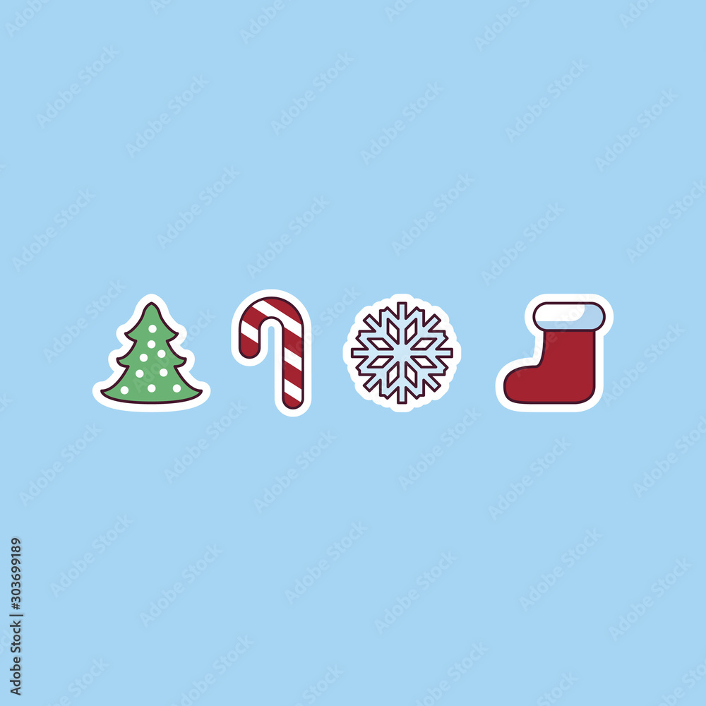 Φωτογραφία Set of flat Christmas icons vector illustration on blue background