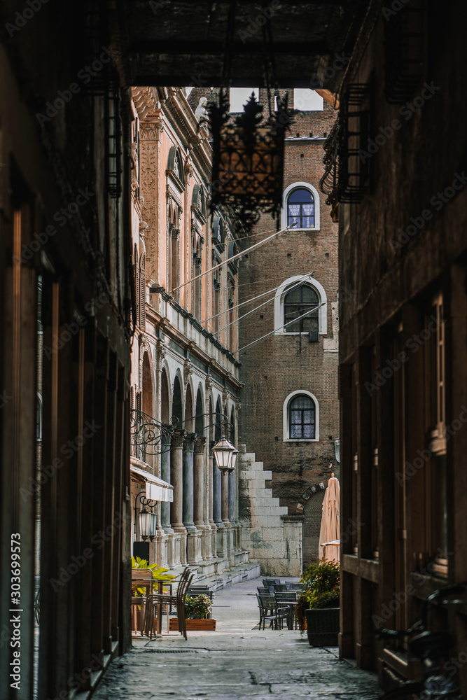 Over passage view of Piazza dei Signori in Verona, Italy