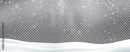 Snow background overlay. Realistic snow. Winter Christmas and New Year snow decoration