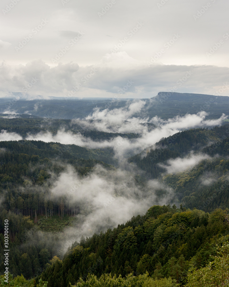 low clouds in the sandstone mountains of the czech republic low clouds in the sandstone mountains of the czech republic