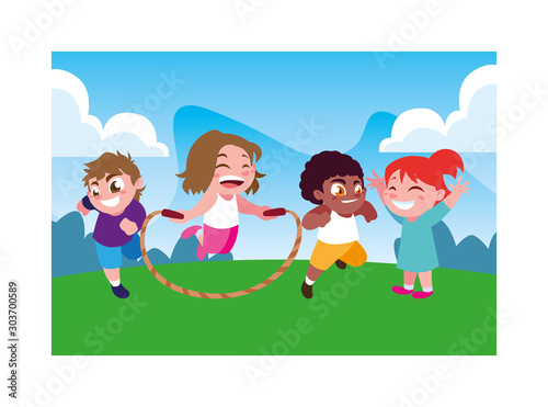 children smiling and playing with skipping rope