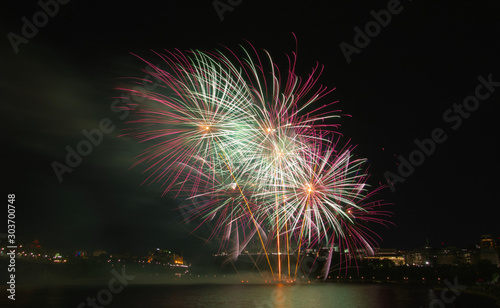 Colourful fireworks against a dark night