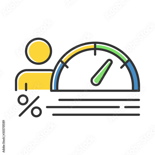 Credit score color icon. Increasing personal interest rate diagram. Growing finances infographic. Economy chart with arrow. Financial report. Investment, budget graph. Isolated vector illustration