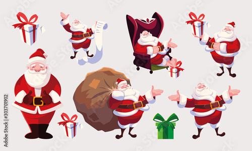 set of icons santa claus in different positions