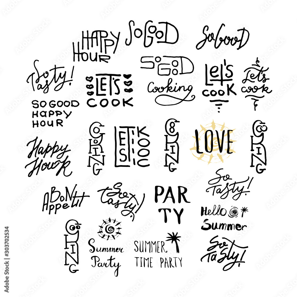 Set of text lettering in scandinavian style. Design for print card, prints, tee, cafe, sticker etc Set of text lettering in scandinavian style. Design for print card, prints, tee, cafe, sticker etc