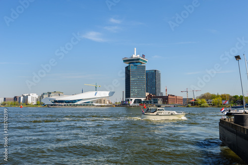 Photography View to Adam lookout and The Eye, the film museum in Amsterdam