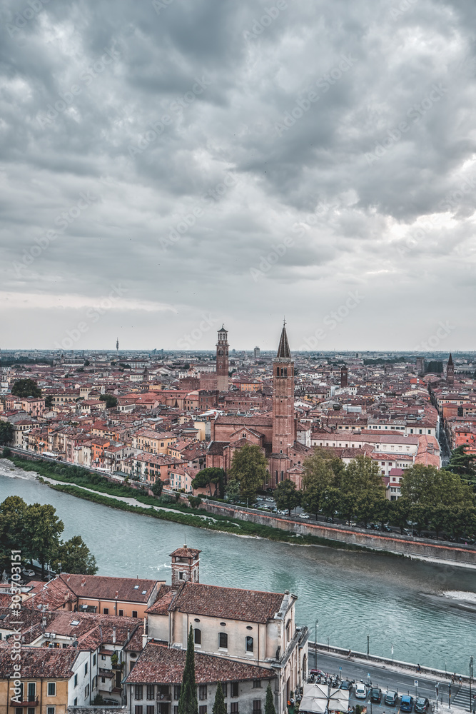Verona City skyline with Adige river and Sant'Anastasia church