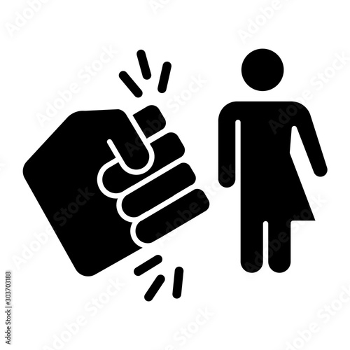 Violance against transwoman glyph icon. Transgender people inequality. Harrassing, abusing trans girl. Intersex, transsexual female. Silhouette symbol. Negative space. Vector isolated illustration
