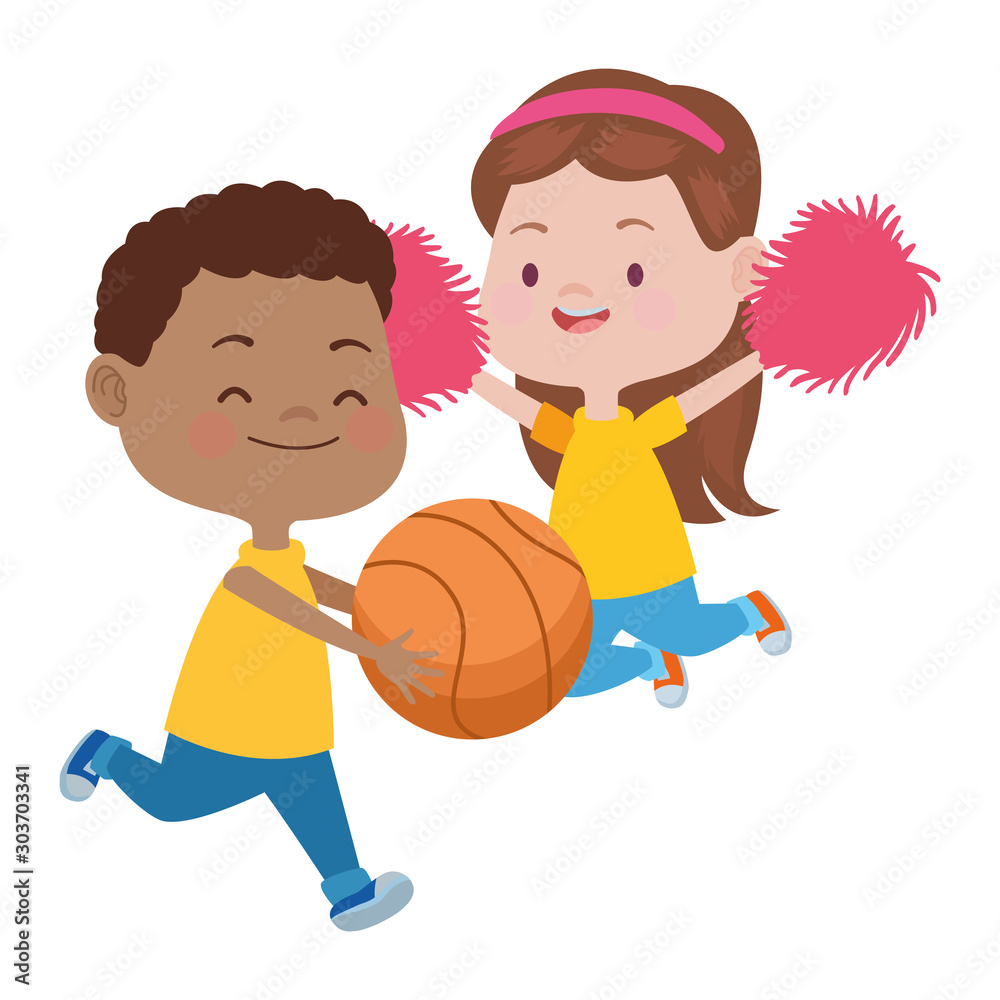 cute little kids playing basketball and cheerleader characters cute little kids playing basketball and cheerleader characters