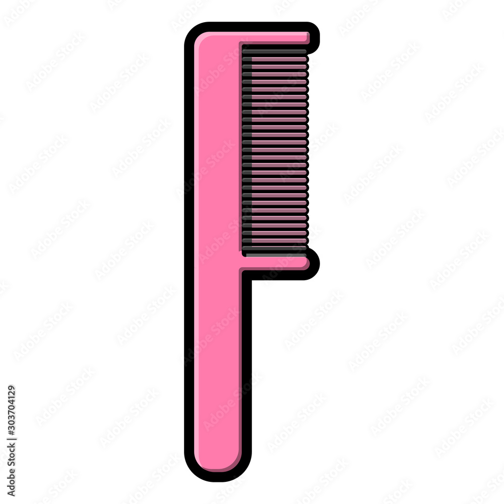 Beautiful simple flat icon of a plastic pink comb for combing hair and doing hairstyles for pointing beauty isolated on a white background. Vector illustration Beautiful simple flat icon of a plastic pink comb for combing hair and doing hairstyles for pointing beauty isolated on a white background. Vector illustration