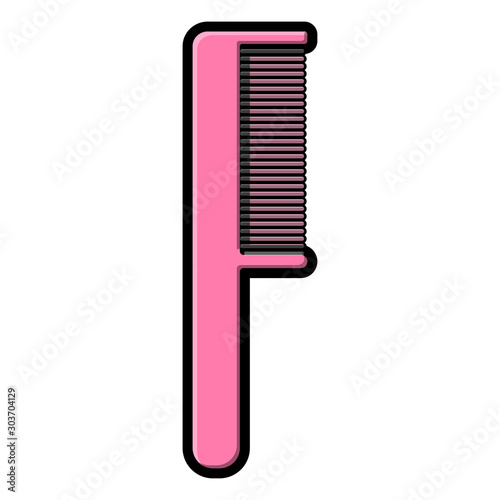 Beautiful simple flat icon of a plastic pink comb for combing hair and doing hairstyles for pointing beauty isolated on a white background. Vector illustration